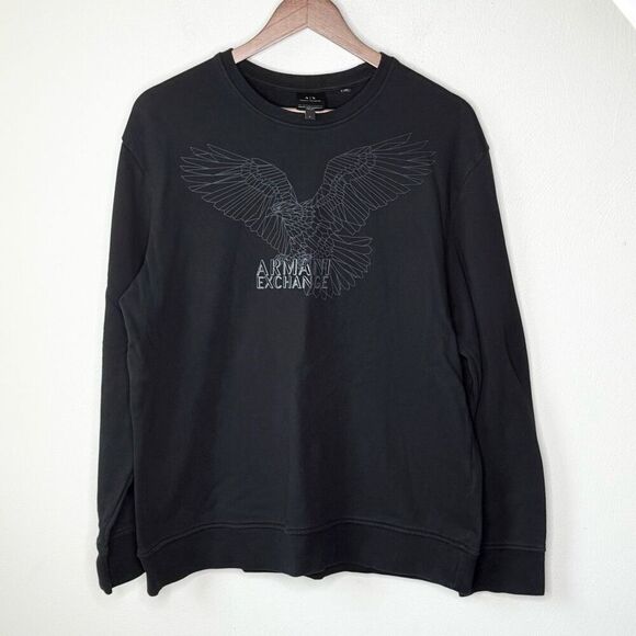 Armani Exchange Black Signature Eagle Crewneck Sweatshirt - Women’s US L - Picture 1 of 9